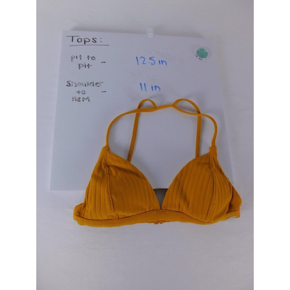 ROXY Bikini Top Womens S Yellow Triangle Lined Adjustable Strap Logo Stretch - Picture 4 of 4